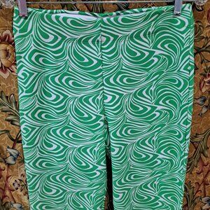 Odessa flare pants in green squiggle 1970's design style elastic waist
